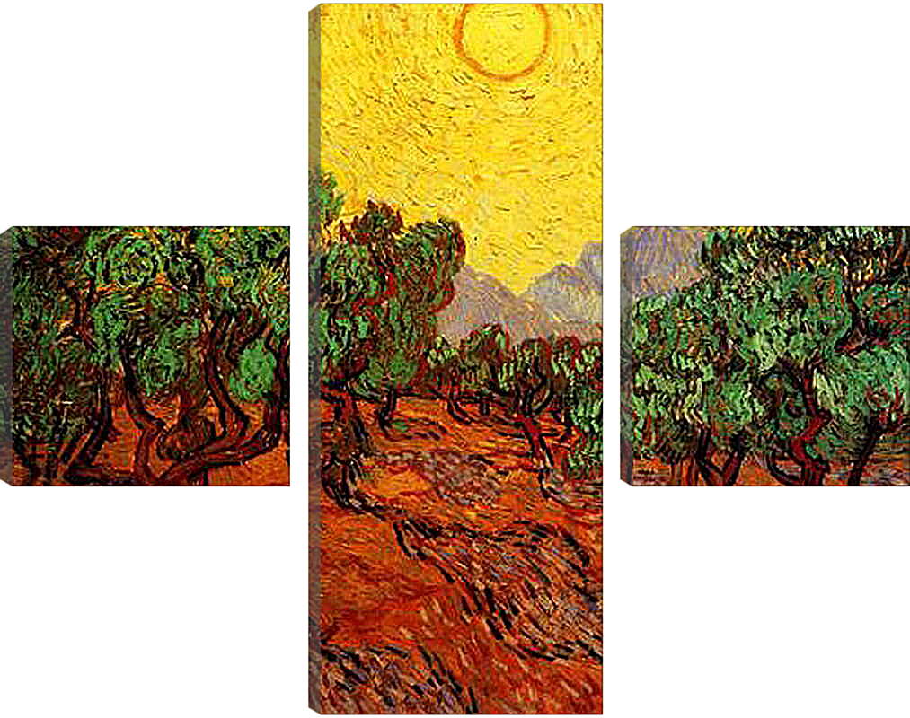 Модульная картина - Olive Trees with Yellow Sky and Sun. Винсент Ван Гог