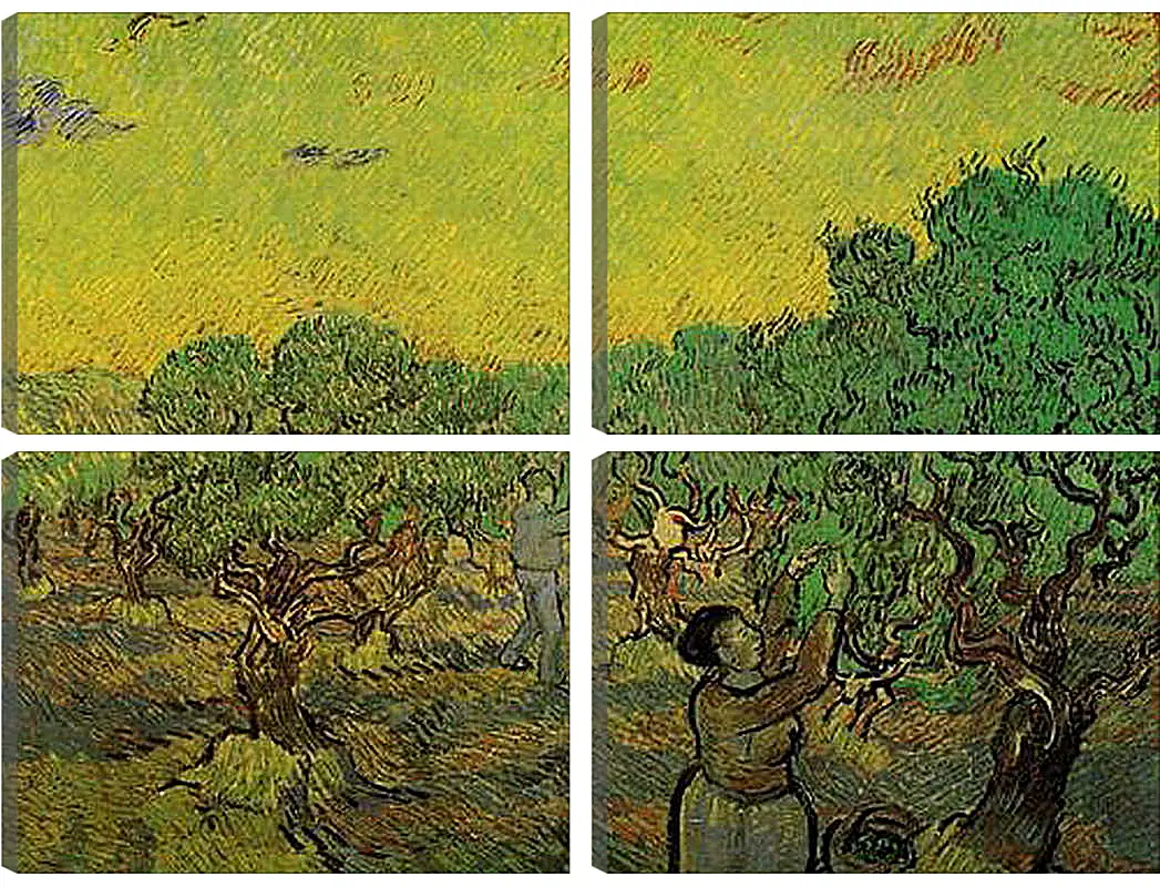 Модульная картина - Olive Grove with Picking Figures. Винсент Ван Гог