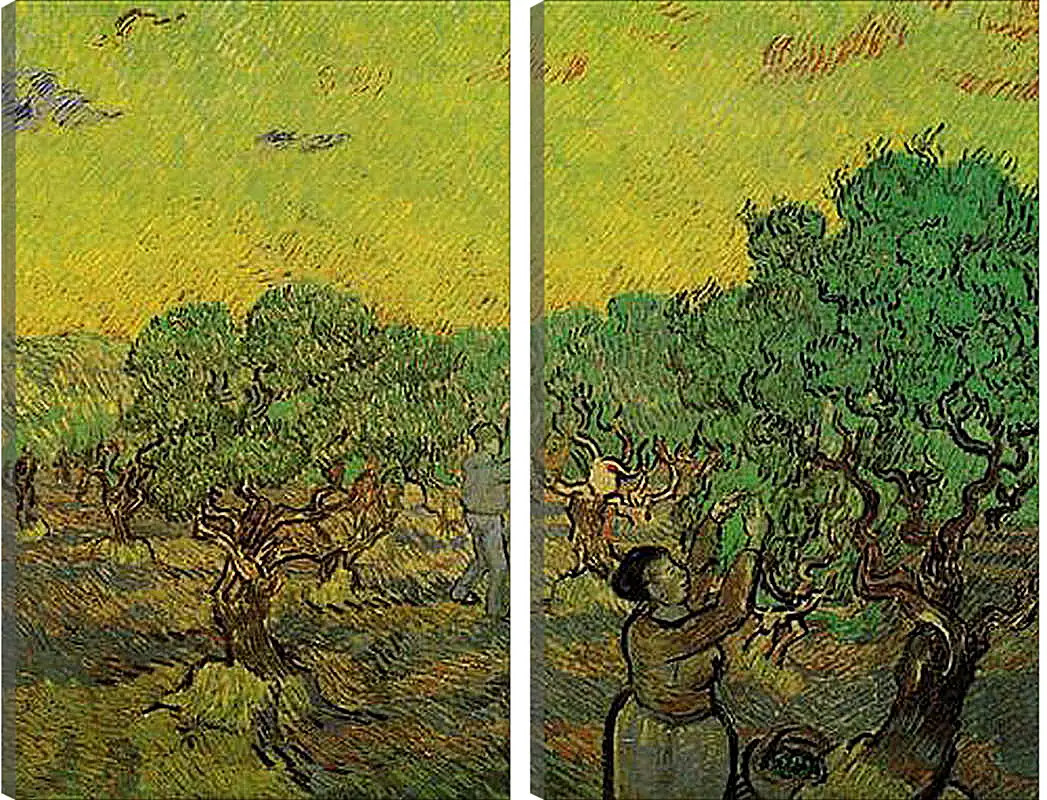 Модульная картина - Olive Grove with Picking Figures. Винсент Ван Гог