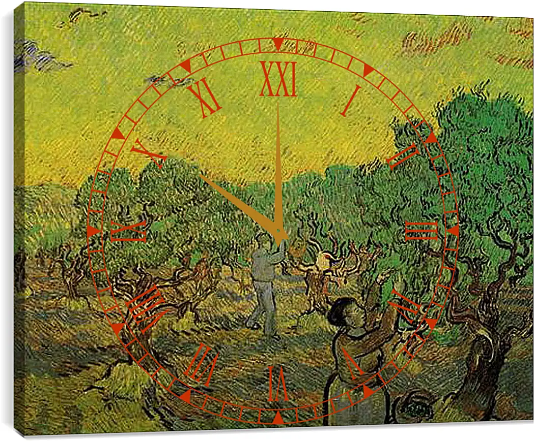 Часы картина - Olive Grove with Picking Figures. Винсент Ван Гог