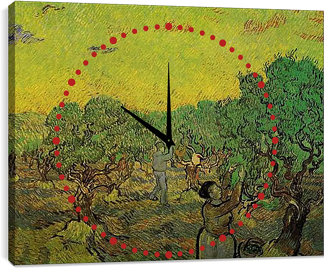 Часы картина - Olive Grove with Picking Figures. Винсент Ван Гог