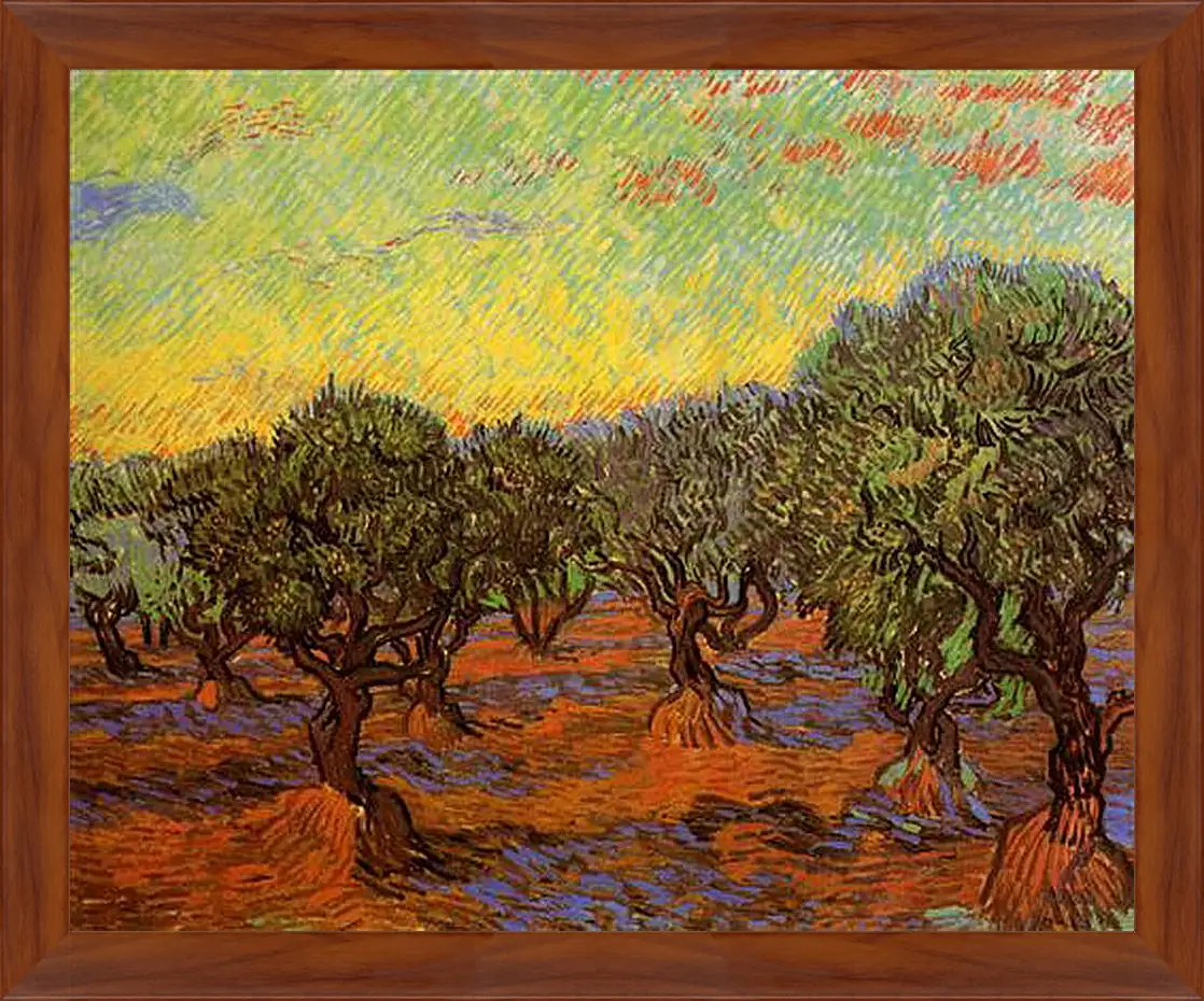 Картина в раме - Olive Grove Orange Sky. Винсент Ван Гог