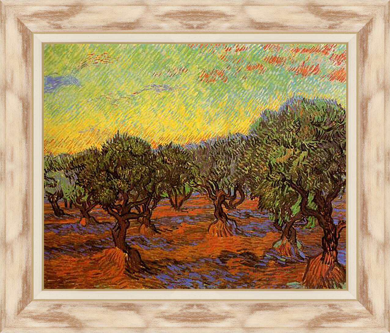 Картина в раме - Olive Grove Orange Sky. Винсент Ван Гог