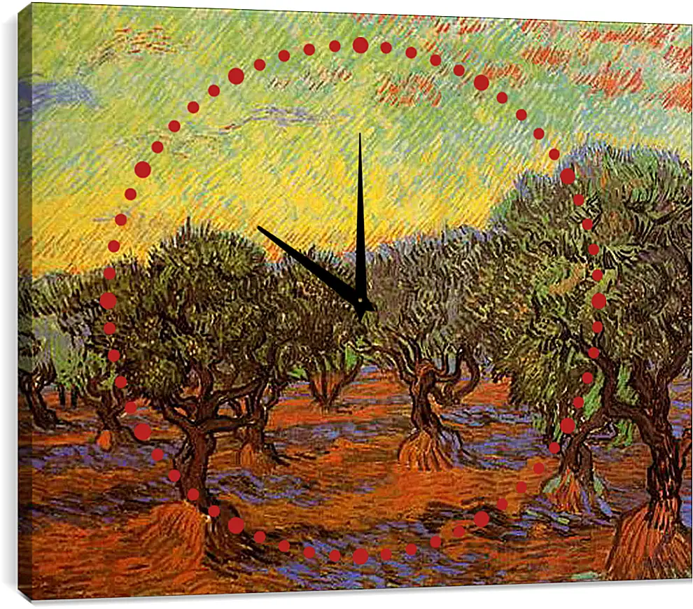 Часы картина - Olive Grove Orange Sky. Винсент Ван Гог