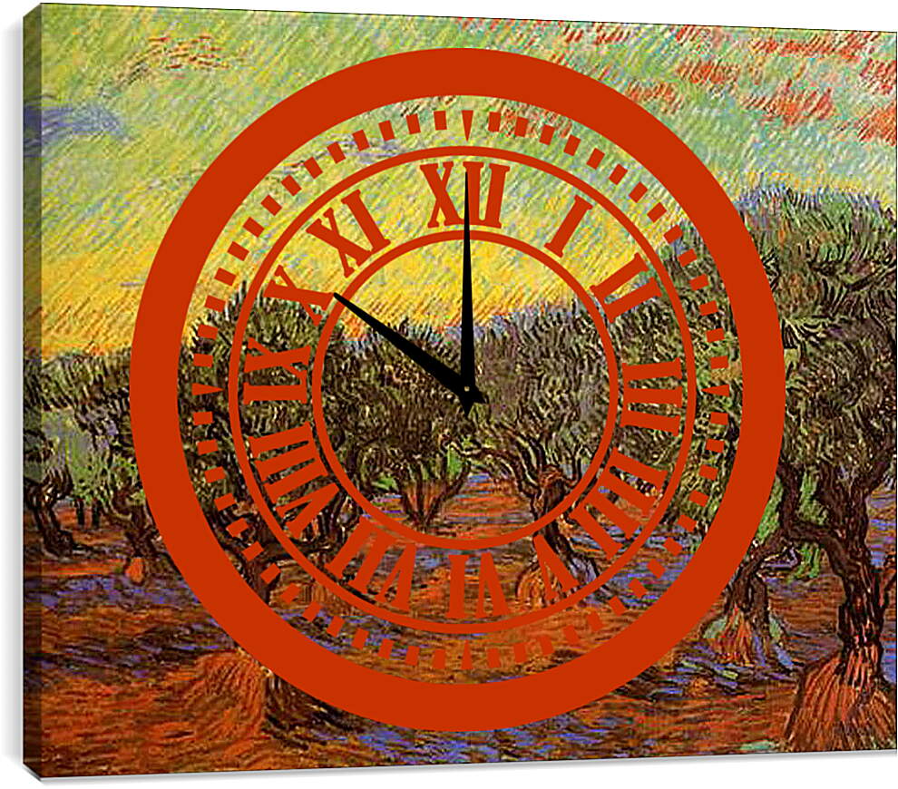 Часы картина - Olive Grove Orange Sky. Винсент Ван Гог