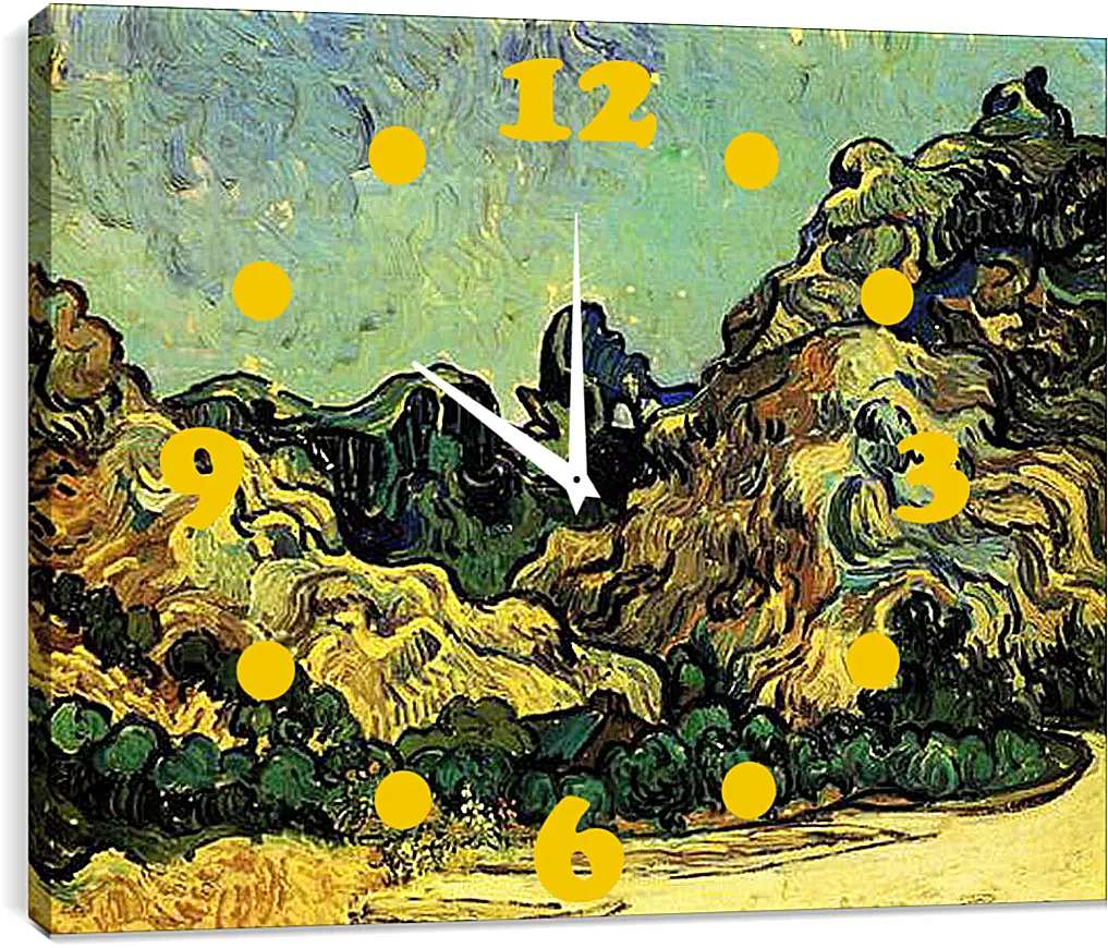 Часы картина - Mountains at Saint-Remy with Dark Cottage. Винсент Ван Гог