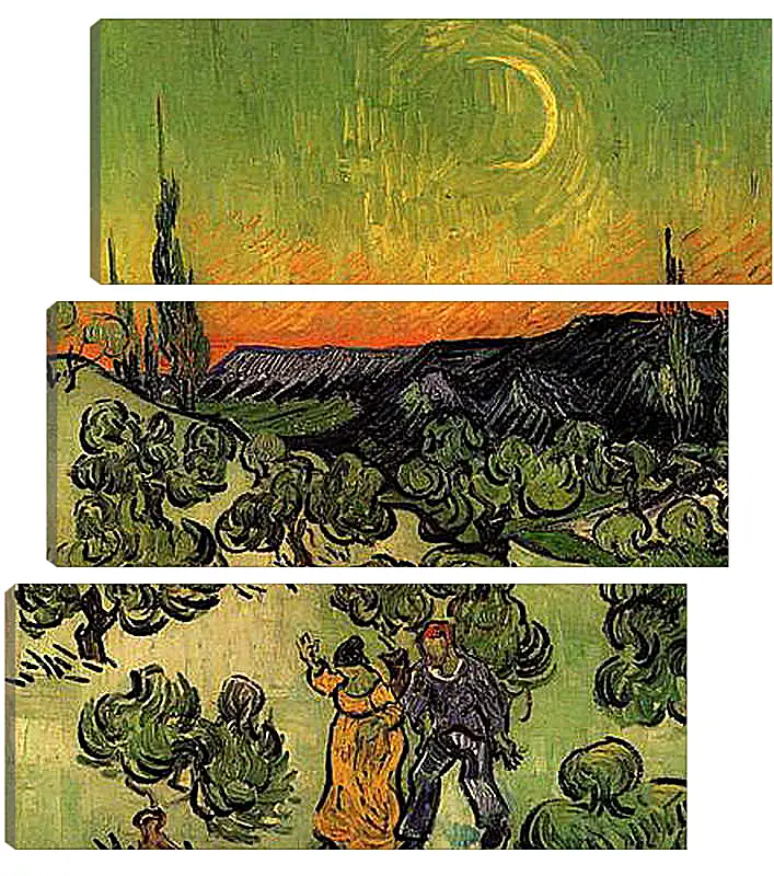 Модульная картина - Landscape with Couple Walking and Crescent Moon. Винсент Ван Гог