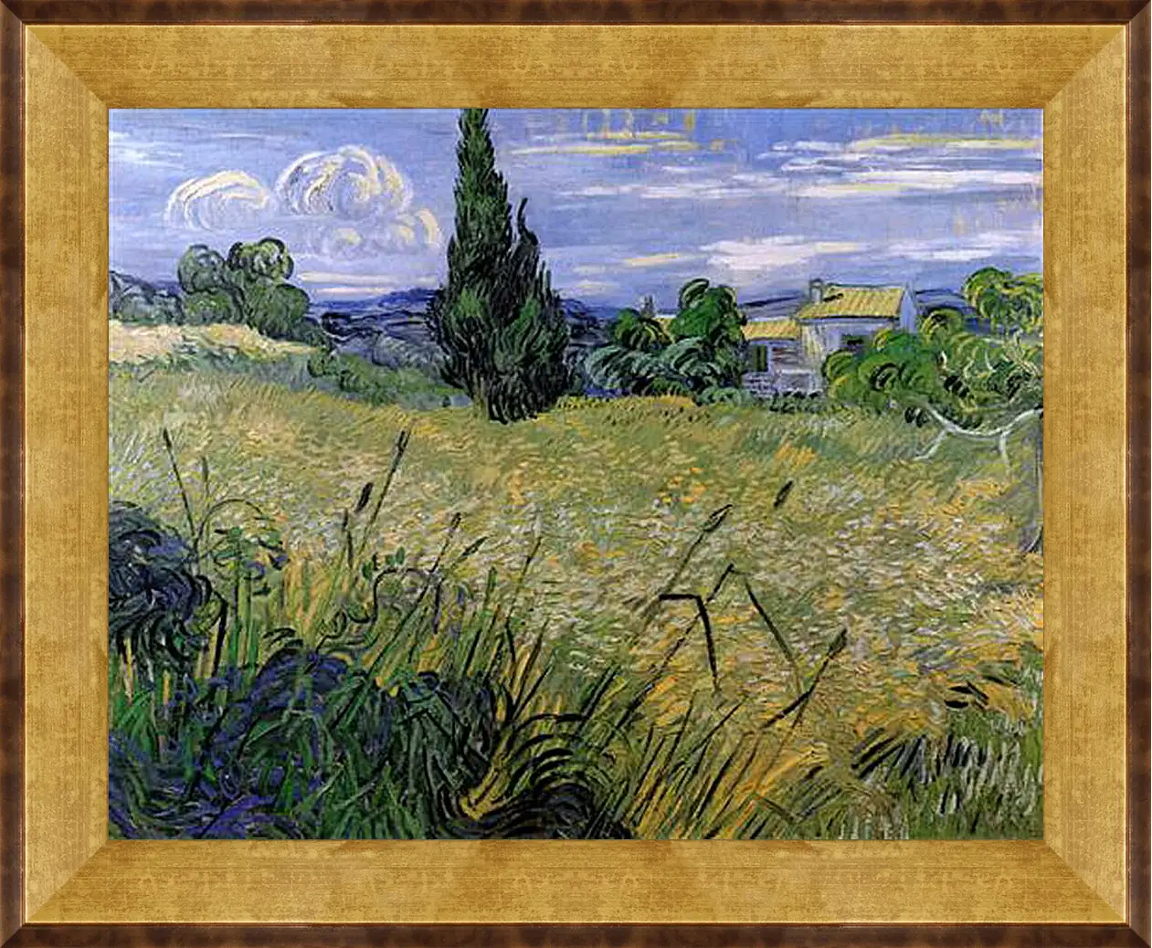 Картина в раме - Green Wheat Field with Cypress. Винсент Ван Гог