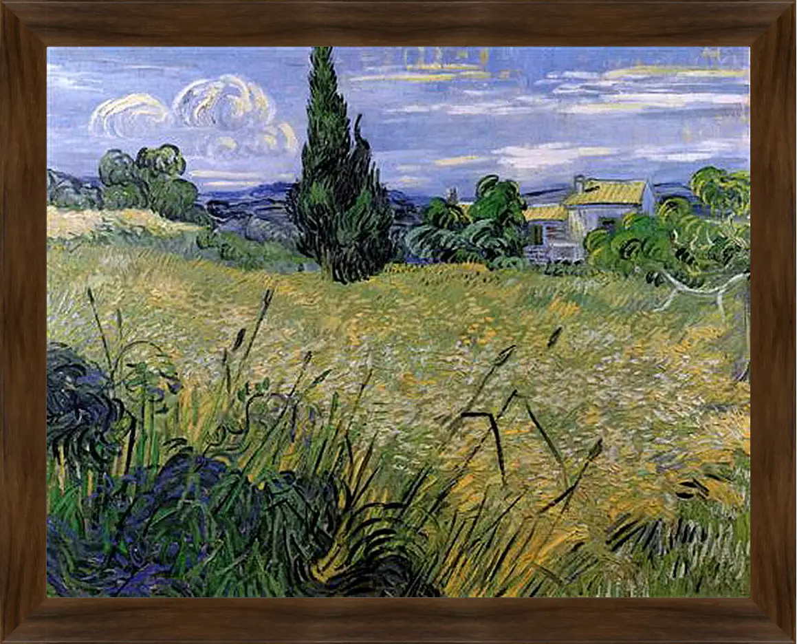 Картина в раме - Green Wheat Field with Cypress. Винсент Ван Гог