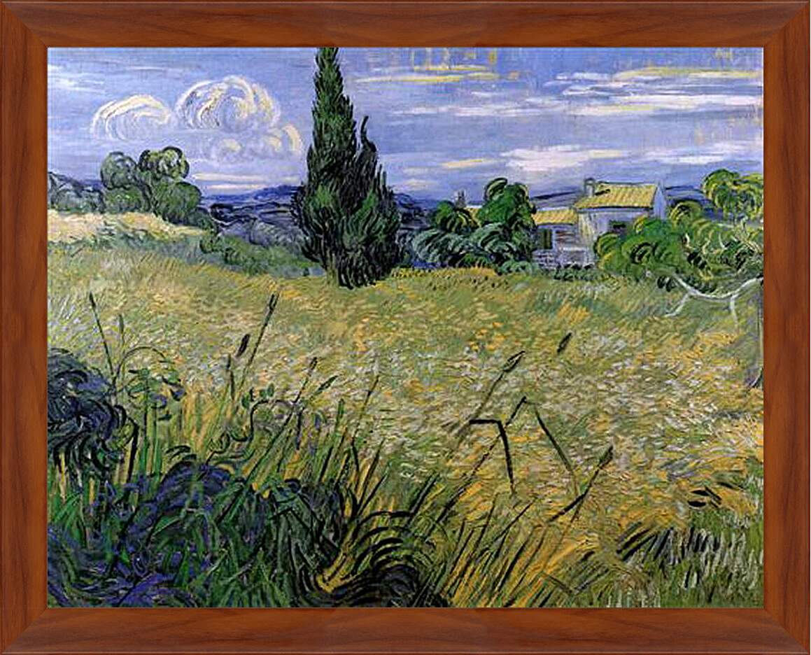 Картина в раме - Green Wheat Field with Cypress. Винсент Ван Гог
