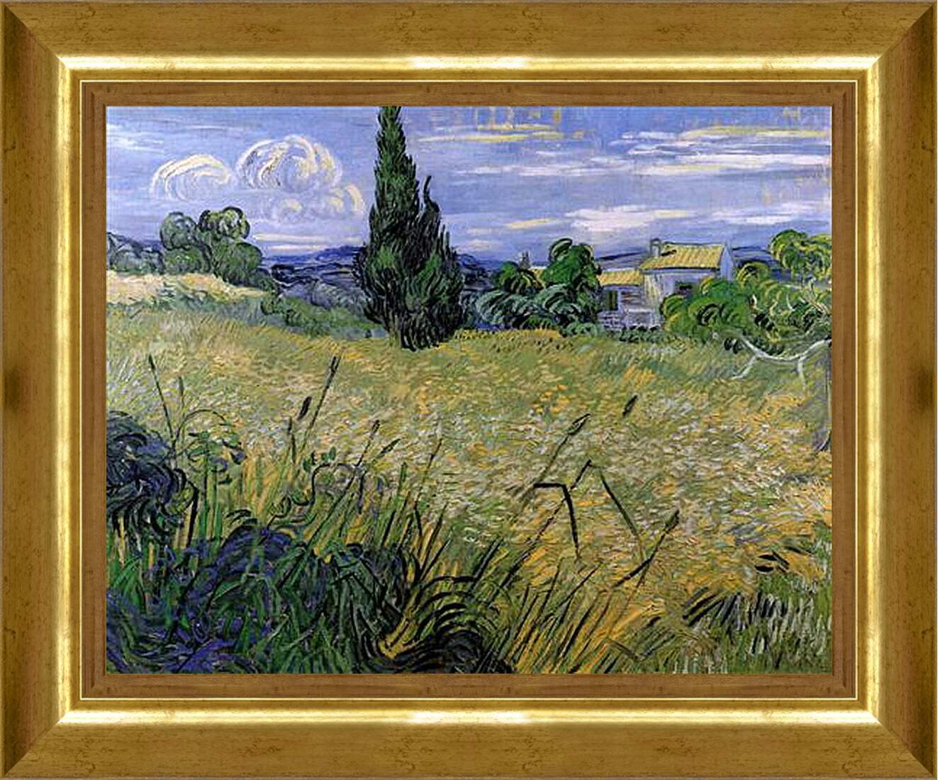 Картина в раме - Green Wheat Field with Cypress. Винсент Ван Гог