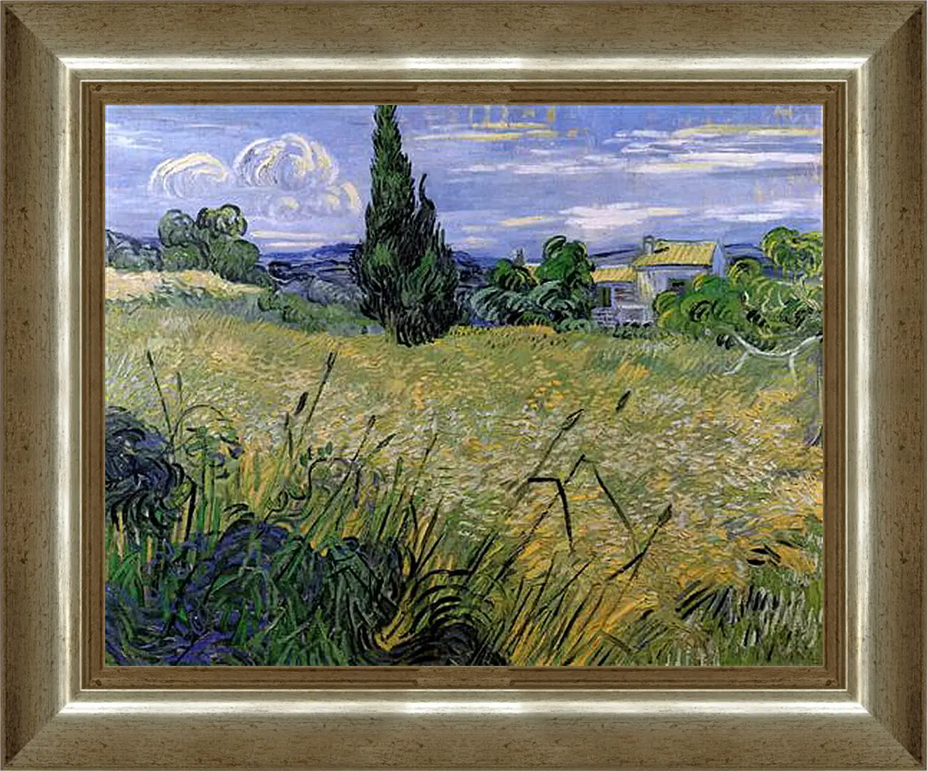 Картина в раме - Green Wheat Field with Cypress. Винсент Ван Гог