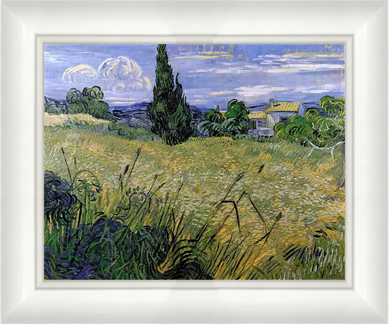 Картина в раме - Green Wheat Field with Cypress. Винсент Ван Гог