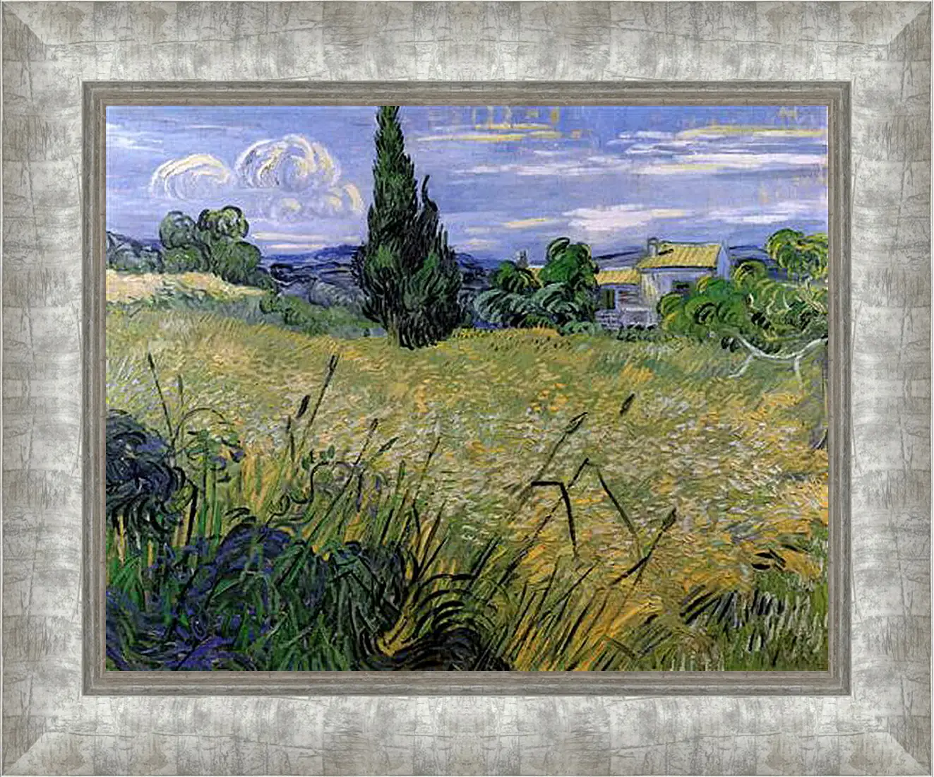 Картина в раме - Green Wheat Field with Cypress. Винсент Ван Гог