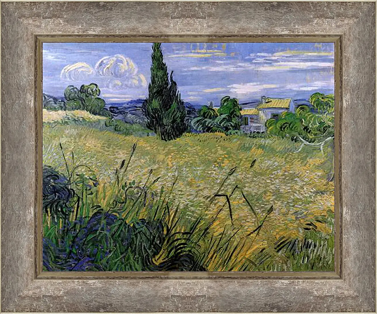 Картина в раме - Green Wheat Field with Cypress. Винсент Ван Гог