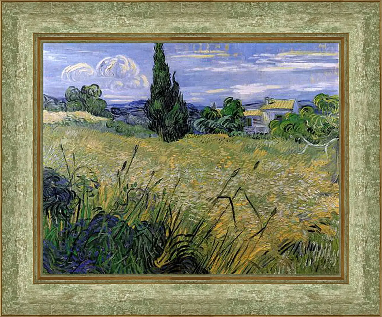 Картина в раме - Green Wheat Field with Cypress. Винсент Ван Гог