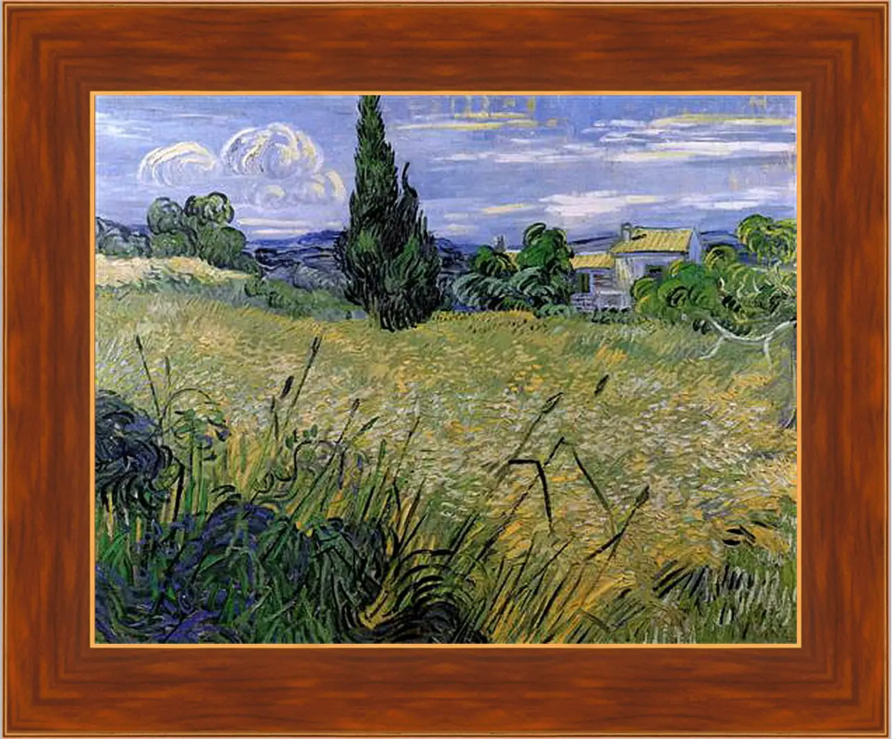 Картина в раме - Green Wheat Field with Cypress. Винсент Ван Гог