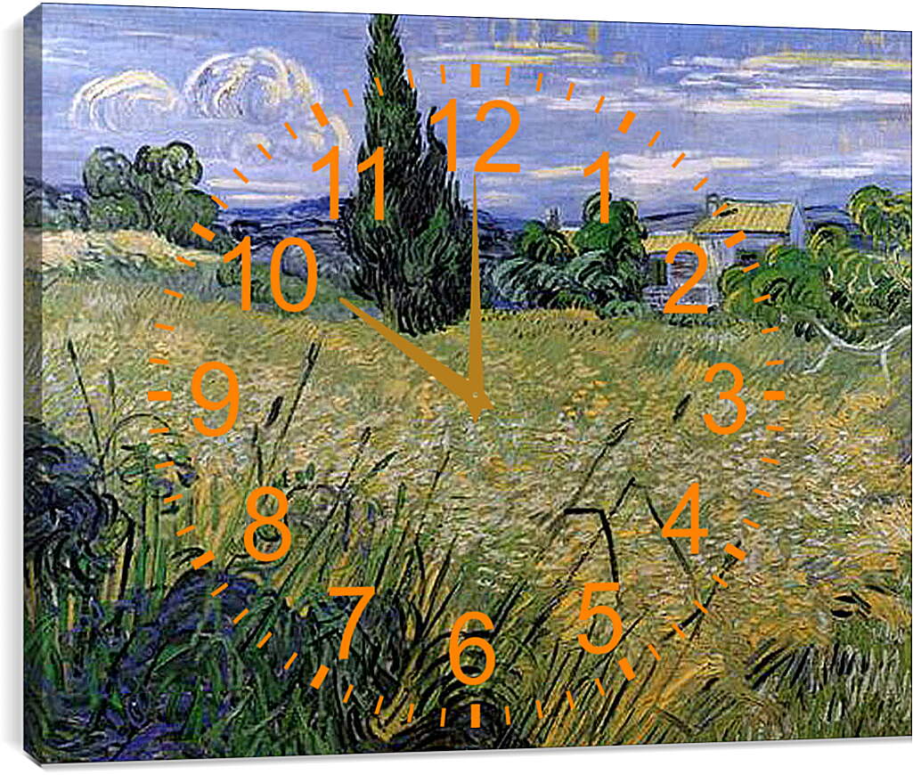 Часы картина - Green Wheat Field with Cypress. Винсент Ван Гог