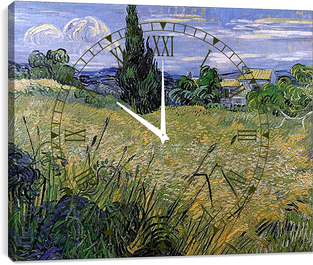 Часы картина - Green Wheat Field with Cypress. Винсент Ван Гог