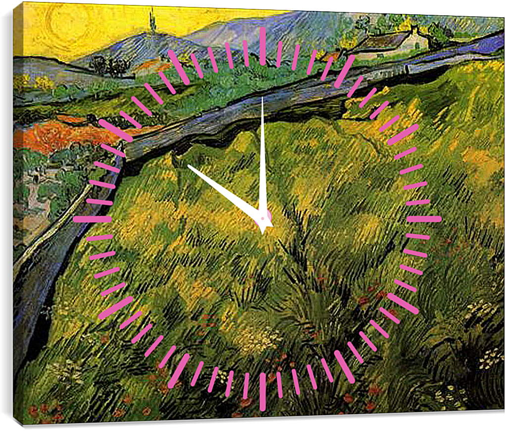 Часы картина - Field of Spring Wheat at Sunrise. Винсент Ван Гог
