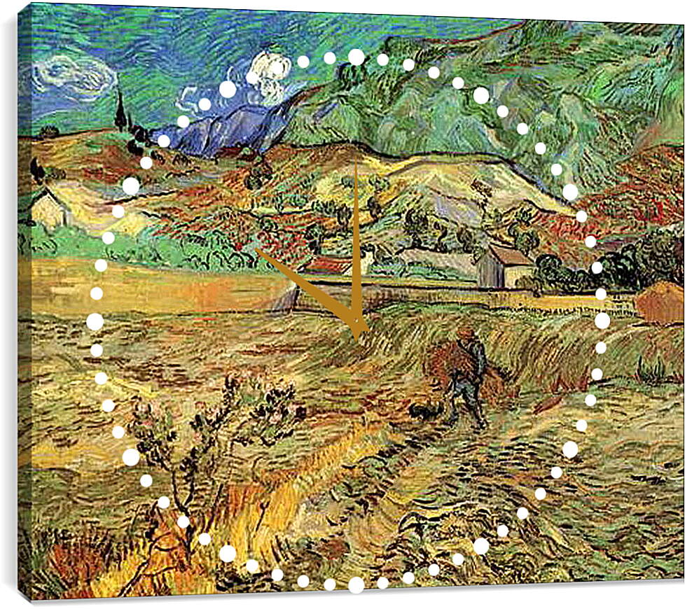 Часы картина - Enclosed Wheat Field with Peasant. Винсент Ван Гог
