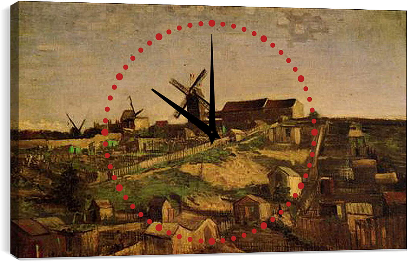 Часы картина - View of Montmartre with Windmills. Винсент Ван Гог