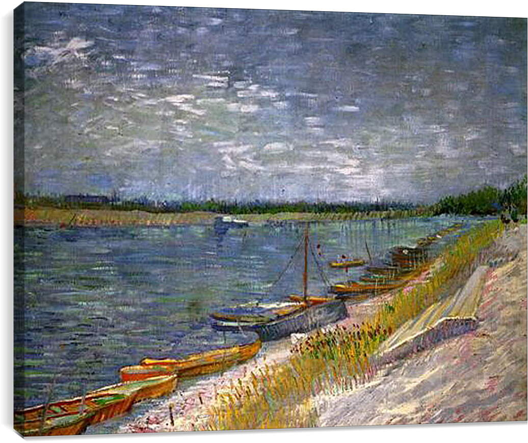Постер и плакат - View of a River with Rowing Boats. Винсент Ван Гог