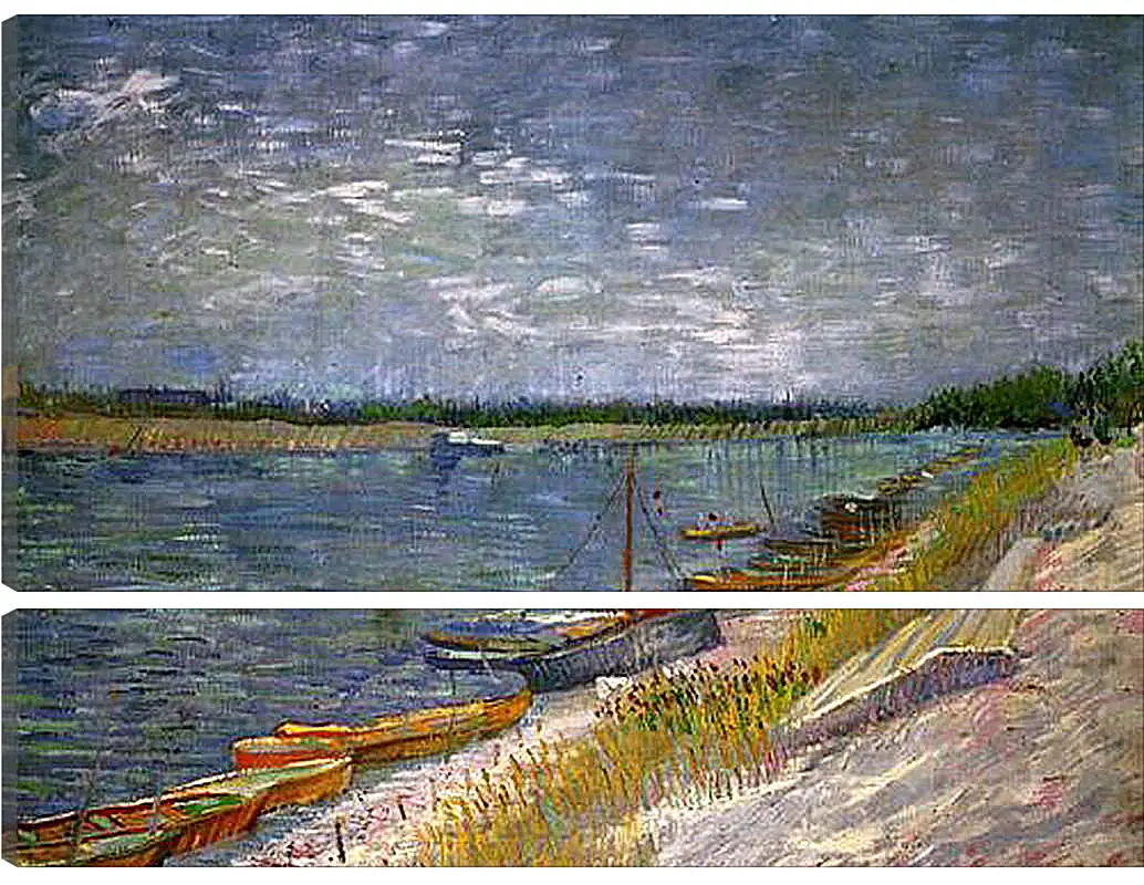 Модульная картина - View of a River with Rowing Boats. Винсент Ван Гог
