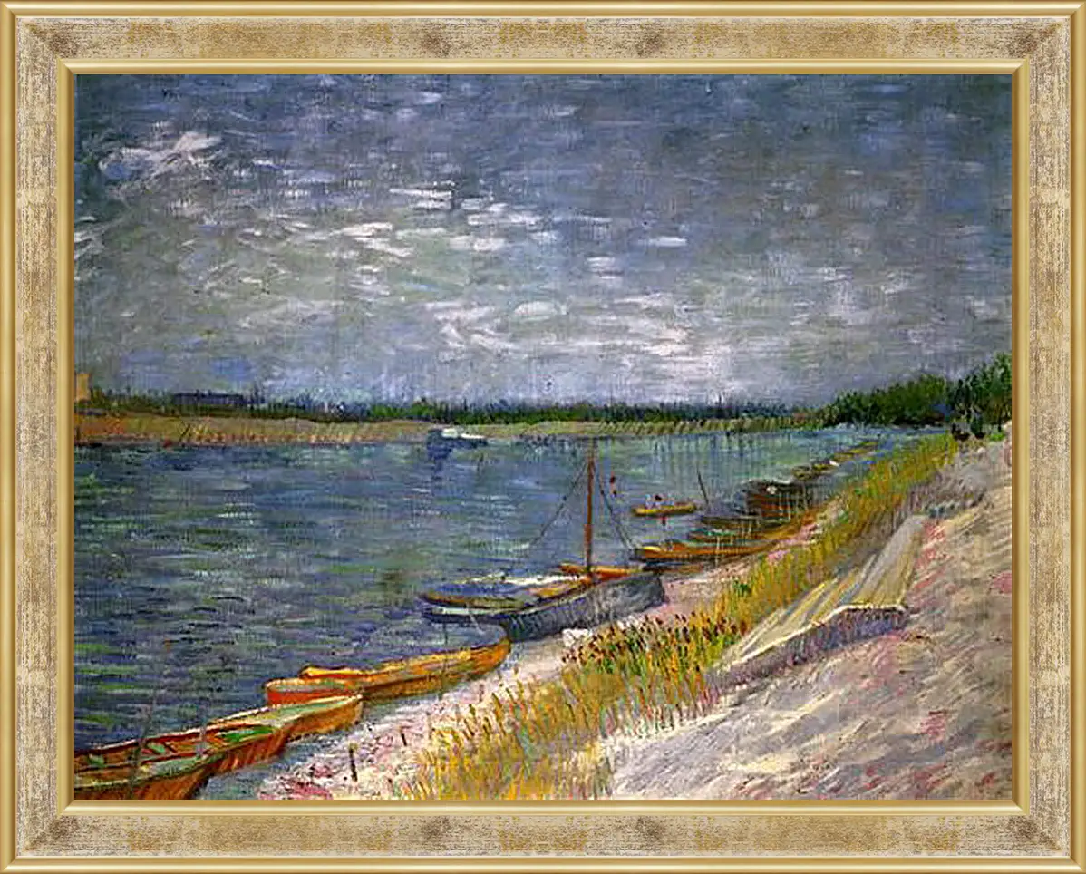 Картина в раме - View of a River with Rowing Boats. Винсент Ван Гог
