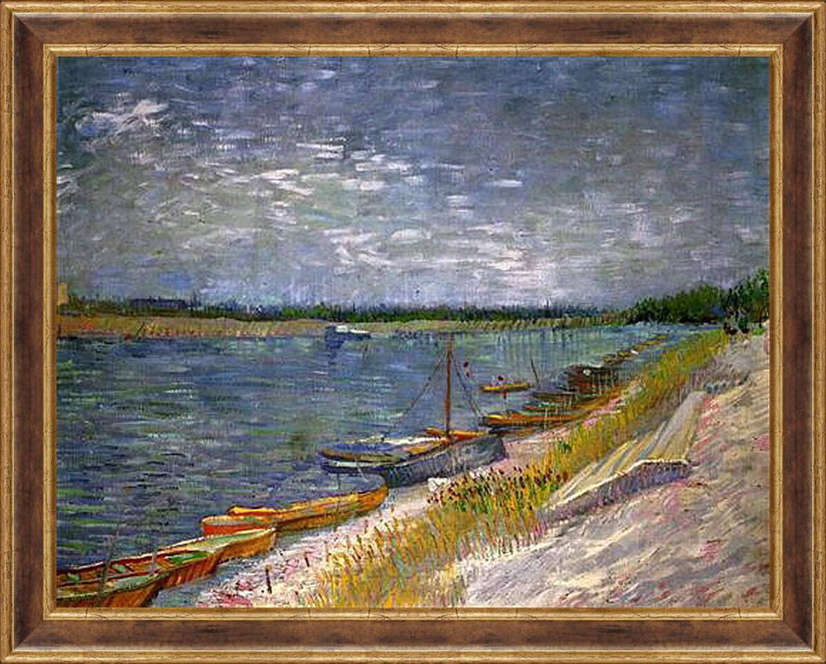 Картина в раме - View of a River with Rowing Boats. Винсент Ван Гог