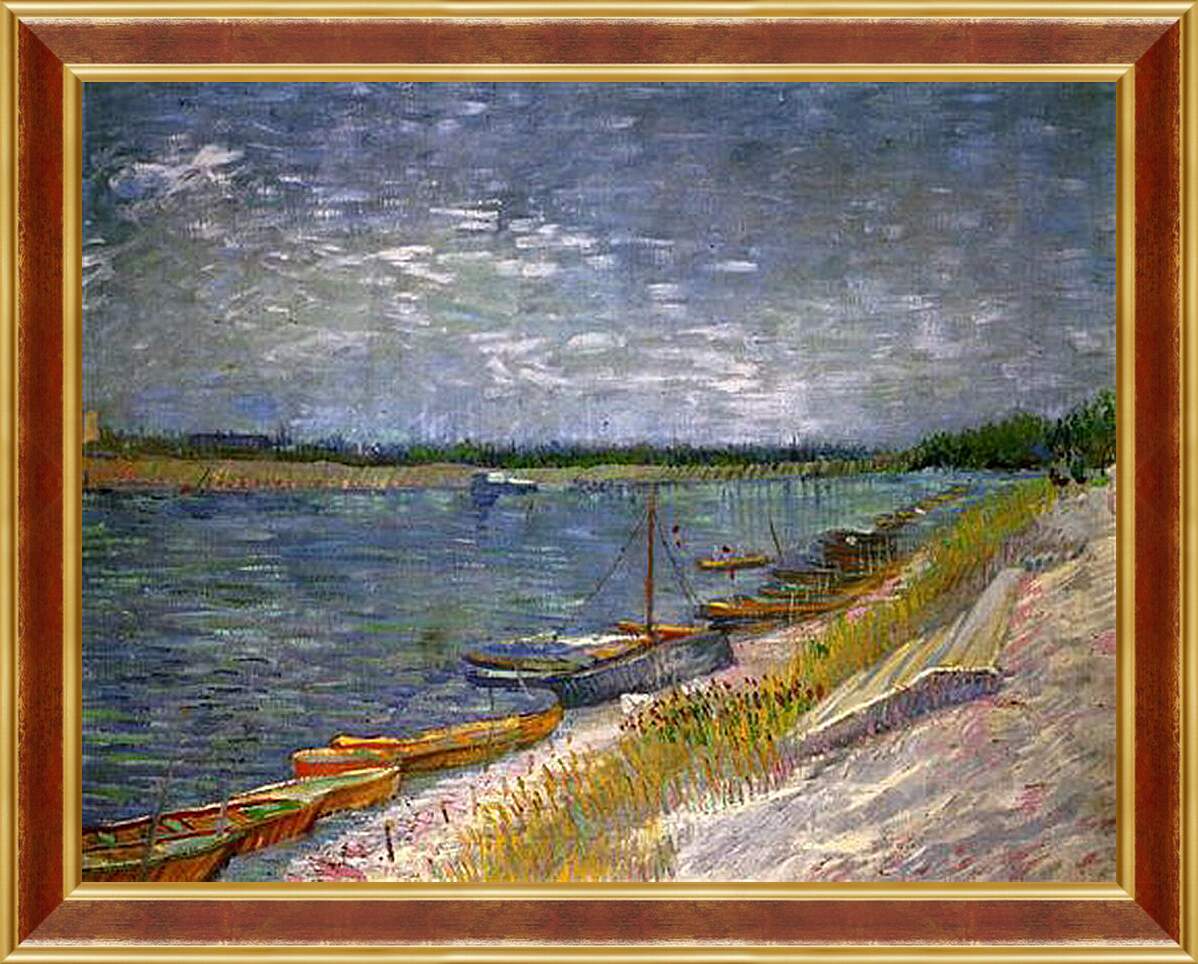 Картина в раме - View of a River with Rowing Boats. Винсент Ван Гог
