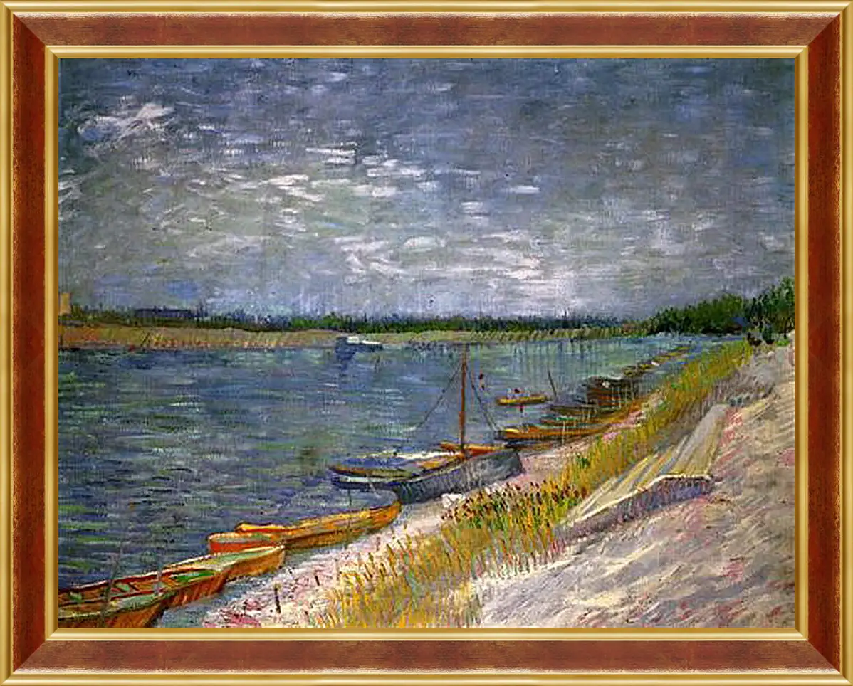 Картина в раме - View of a River with Rowing Boats. Винсент Ван Гог