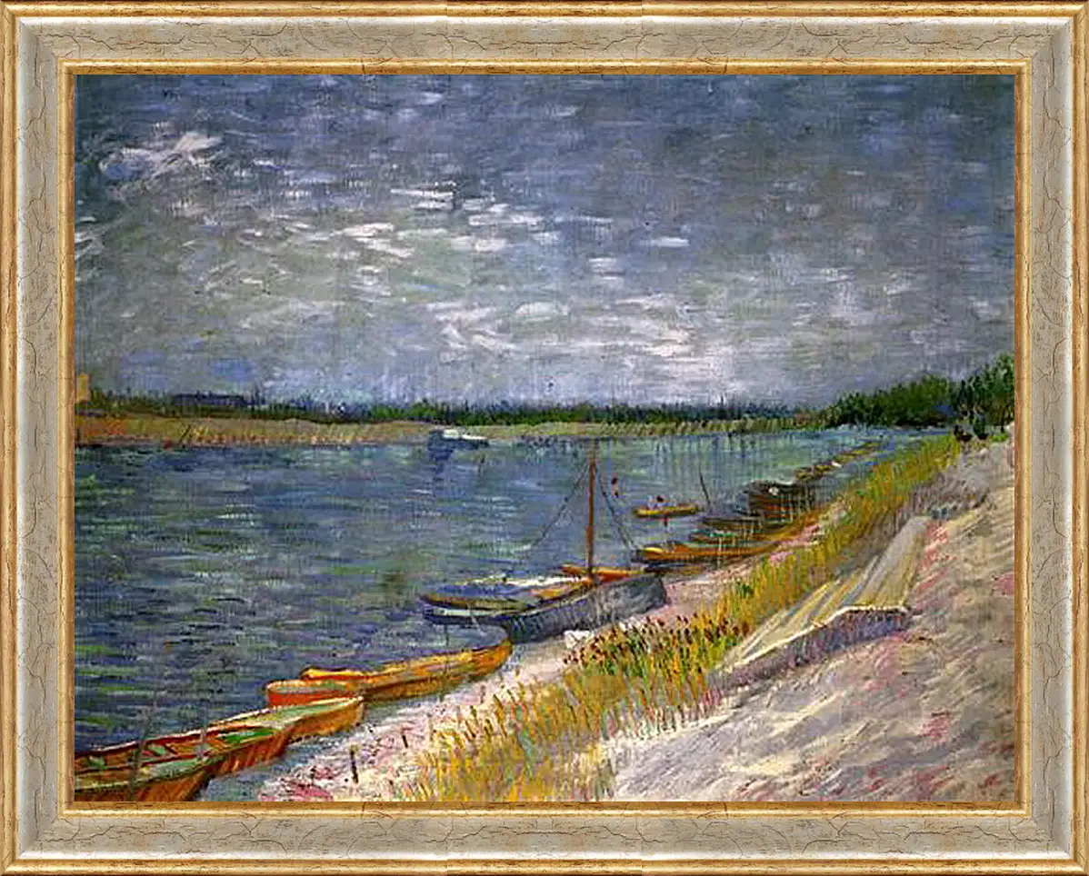 Картина в раме - View of a River with Rowing Boats. Винсент Ван Гог