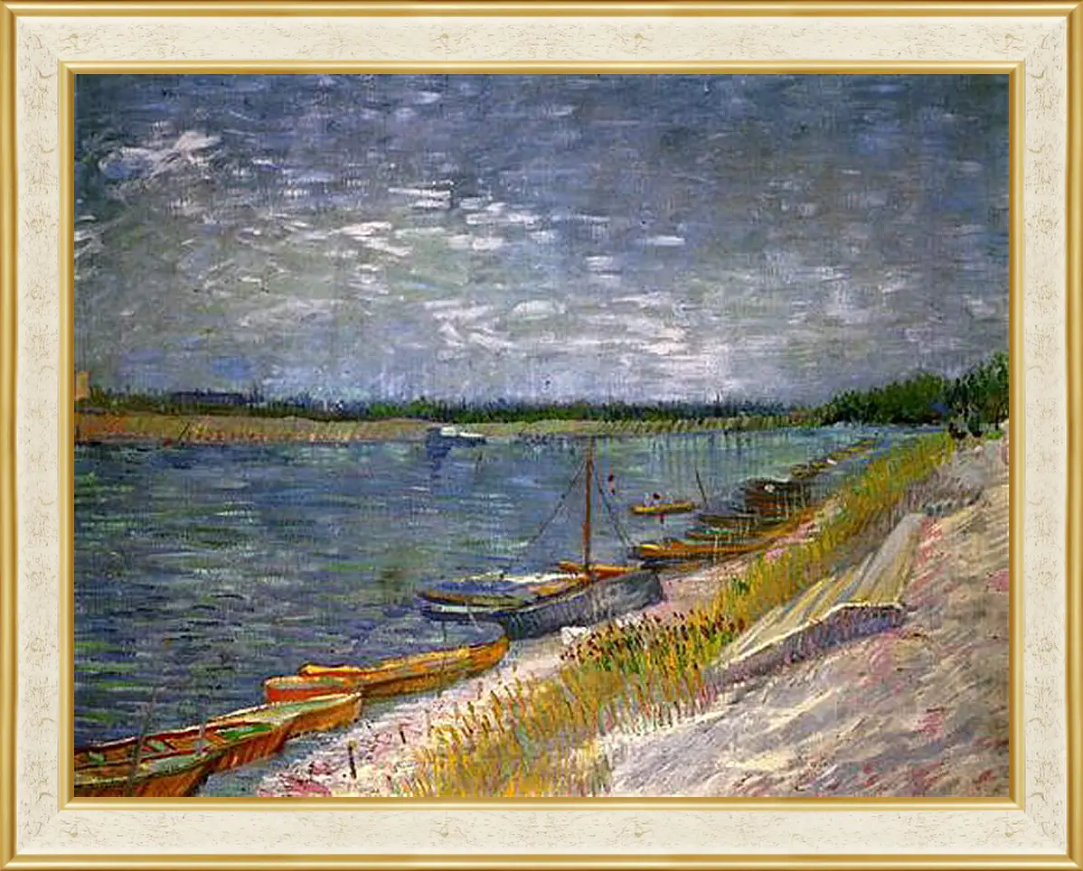 Картина в раме - View of a River with Rowing Boats. Винсент Ван Гог