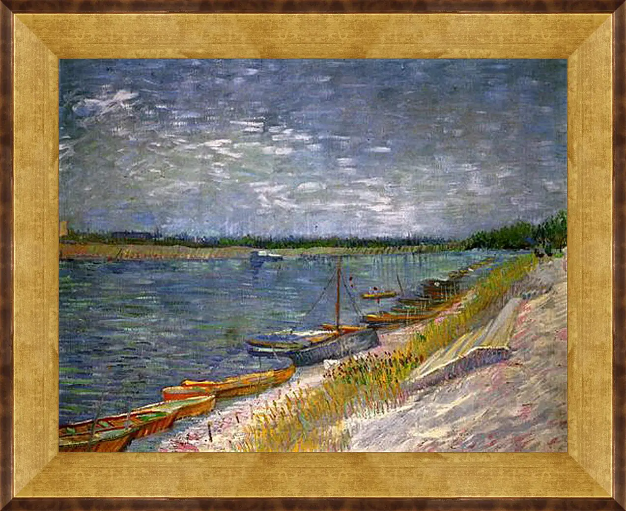 Картина в раме - View of a River with Rowing Boats. Винсент Ван Гог