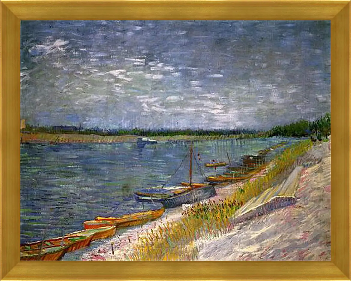 Картина в раме - View of a River with Rowing Boats. Винсент Ван Гог