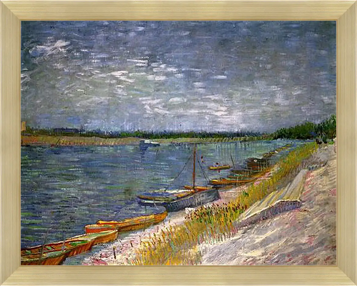 Картина в раме - View of a River with Rowing Boats. Винсент Ван Гог