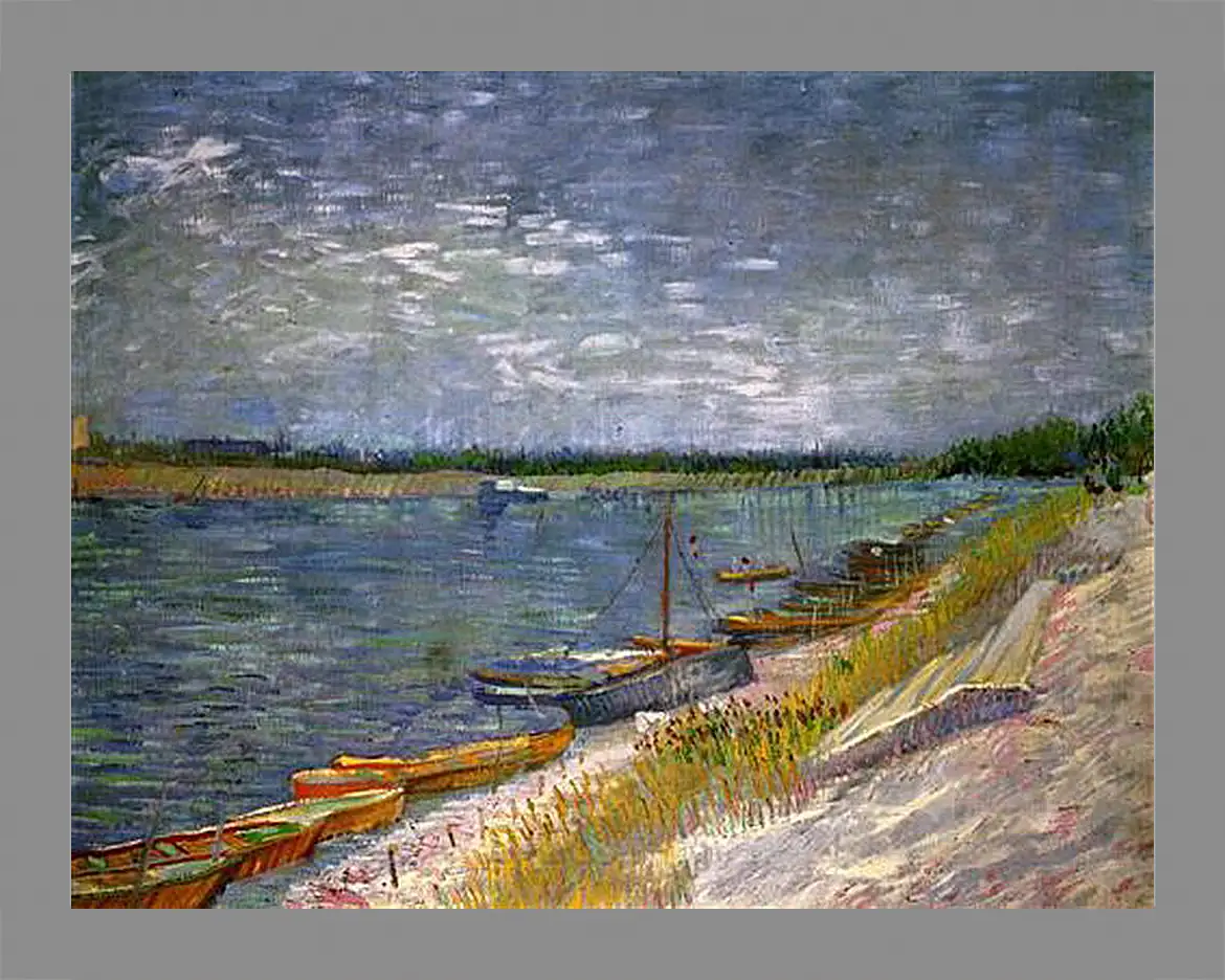 Картина в раме - View of a River with Rowing Boats. Винсент Ван Гог
