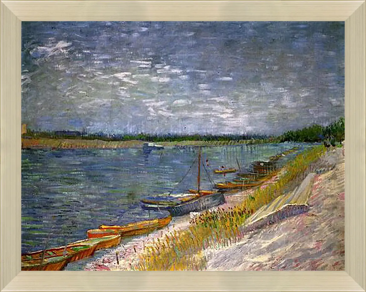 Картина в раме - View of a River with Rowing Boats. Винсент Ван Гог