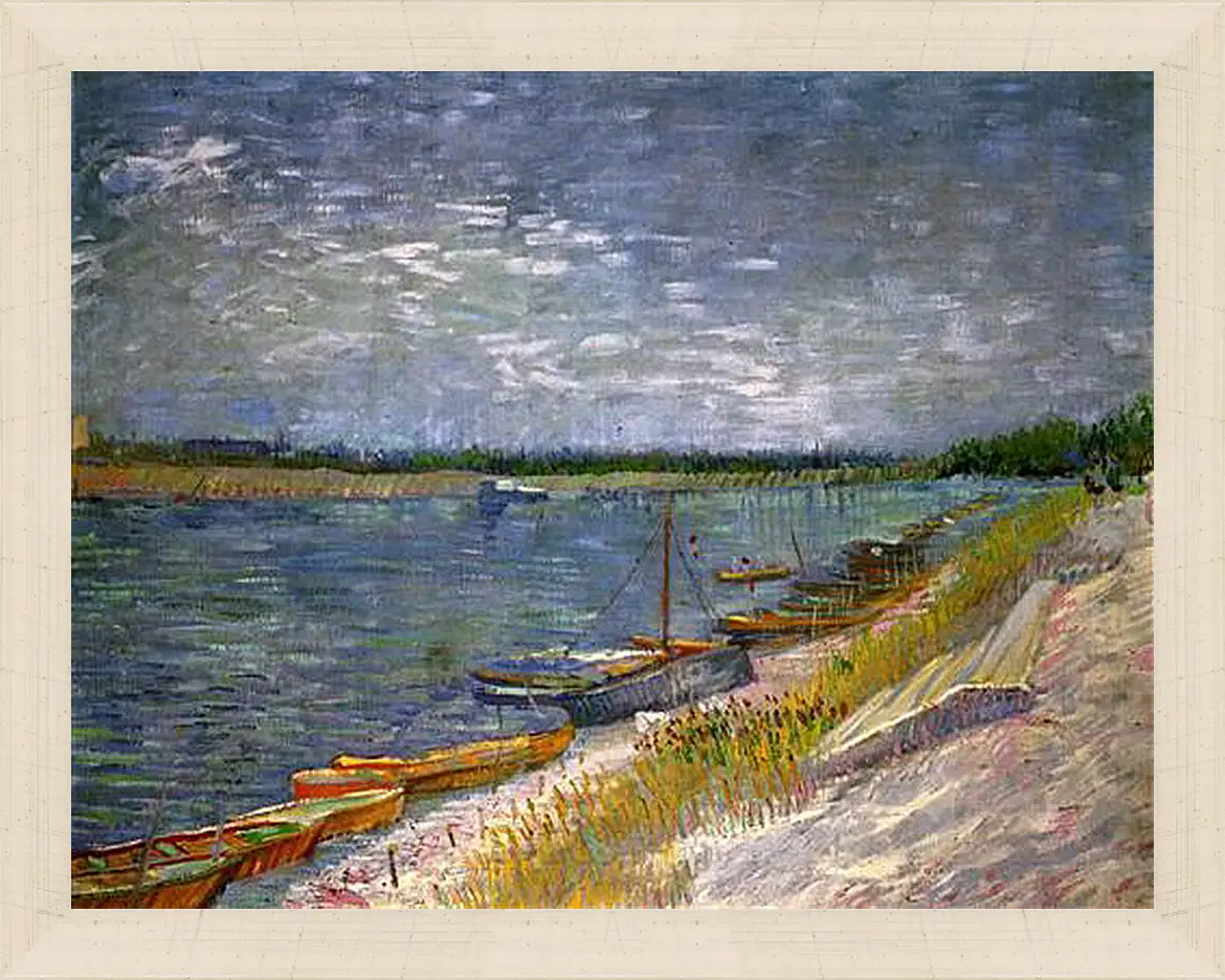 Картина в раме - View of a River with Rowing Boats. Винсент Ван Гог
