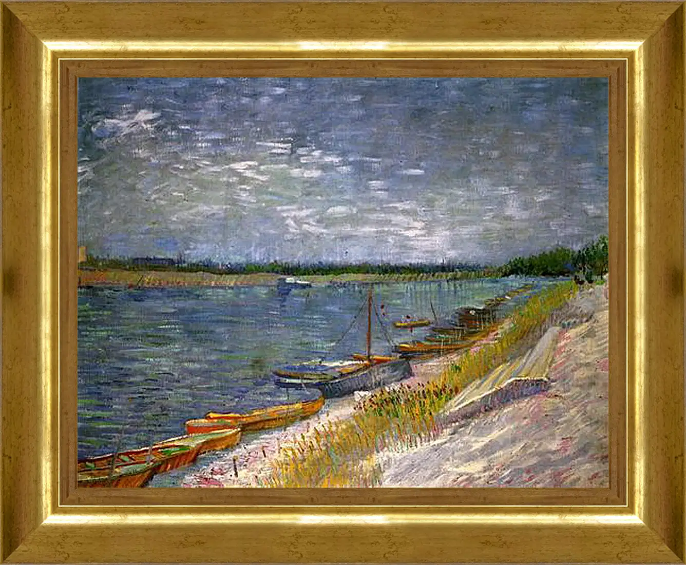 Картина в раме - View of a River with Rowing Boats. Винсент Ван Гог