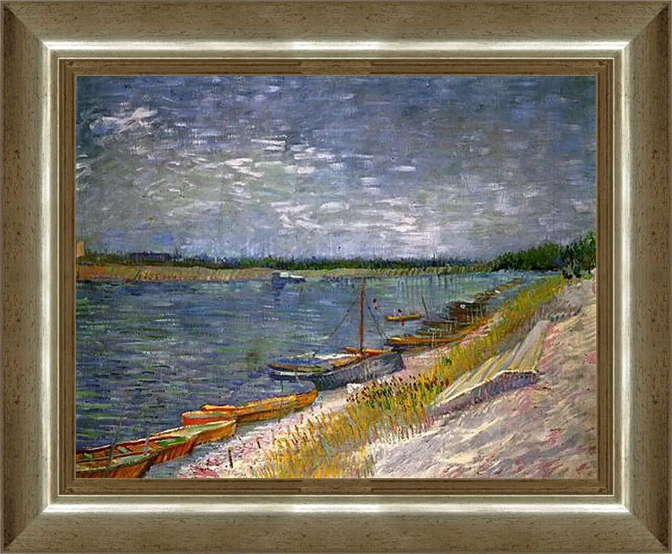 Картина в раме - View of a River with Rowing Boats. Винсент Ван Гог