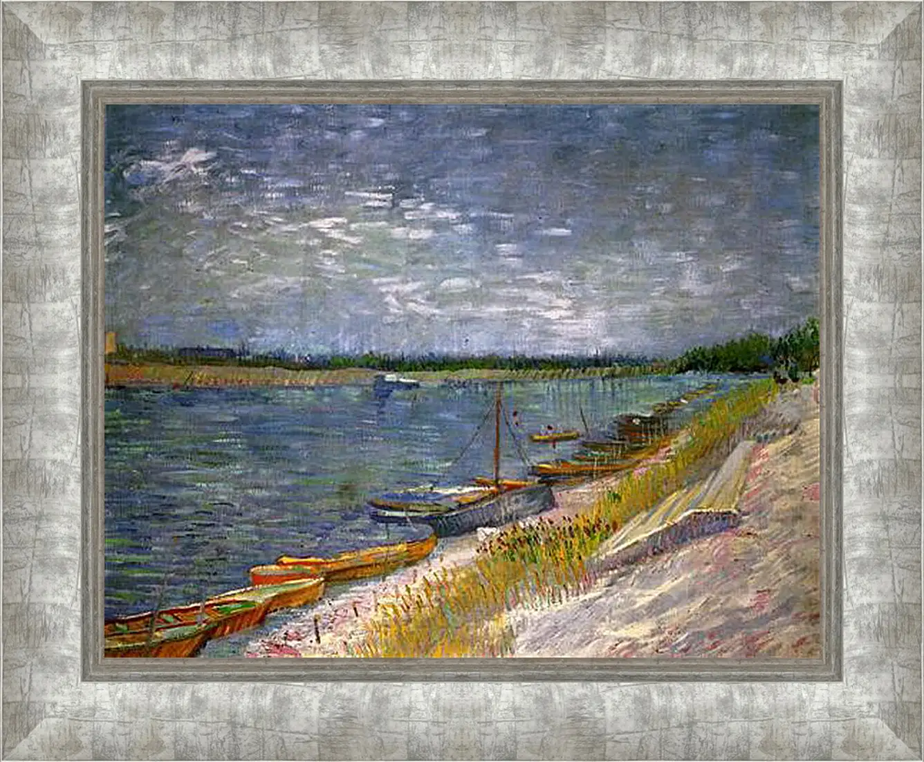 Картина в раме - View of a River with Rowing Boats. Винсент Ван Гог