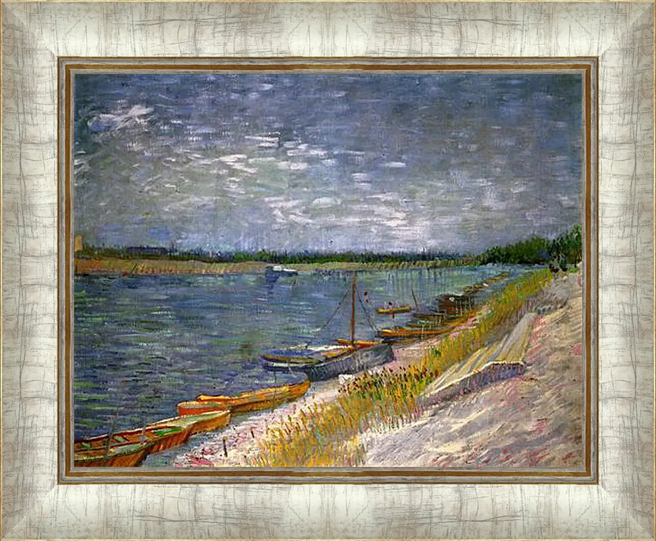 Картина в раме - View of a River with Rowing Boats. Винсент Ван Гог