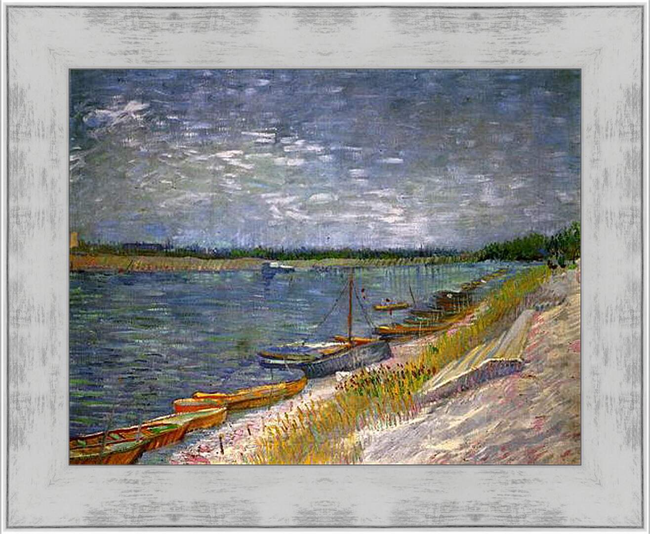 Картина в раме - View of a River with Rowing Boats. Винсент Ван Гог