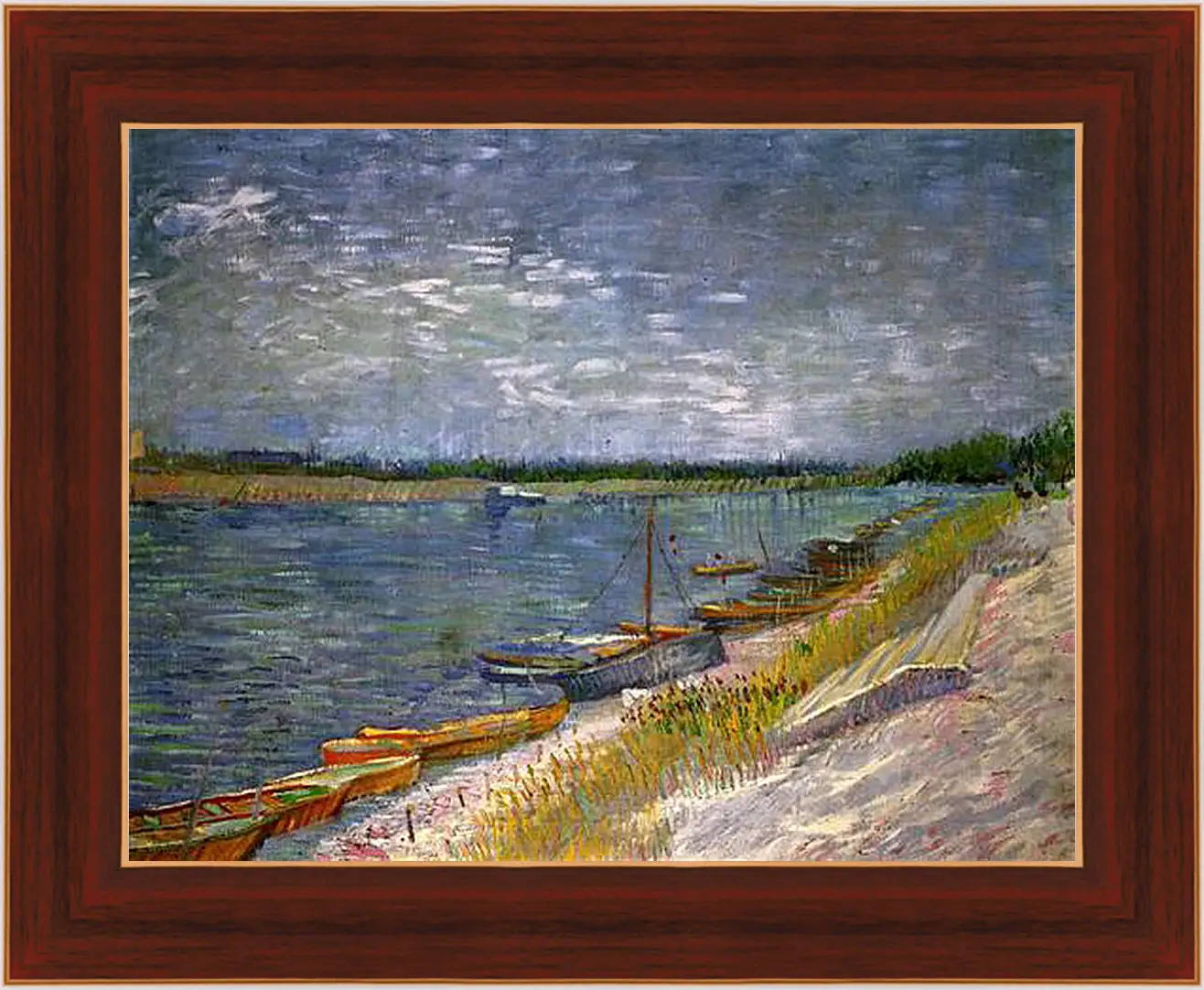 Картина в раме - View of a River with Rowing Boats. Винсент Ван Гог