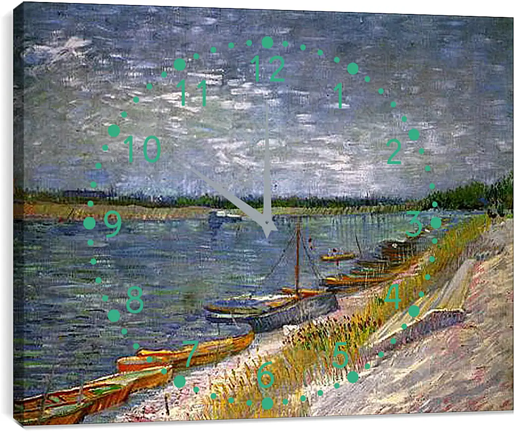 Часы картина - View of a River with Rowing Boats. Винсент Ван Гог