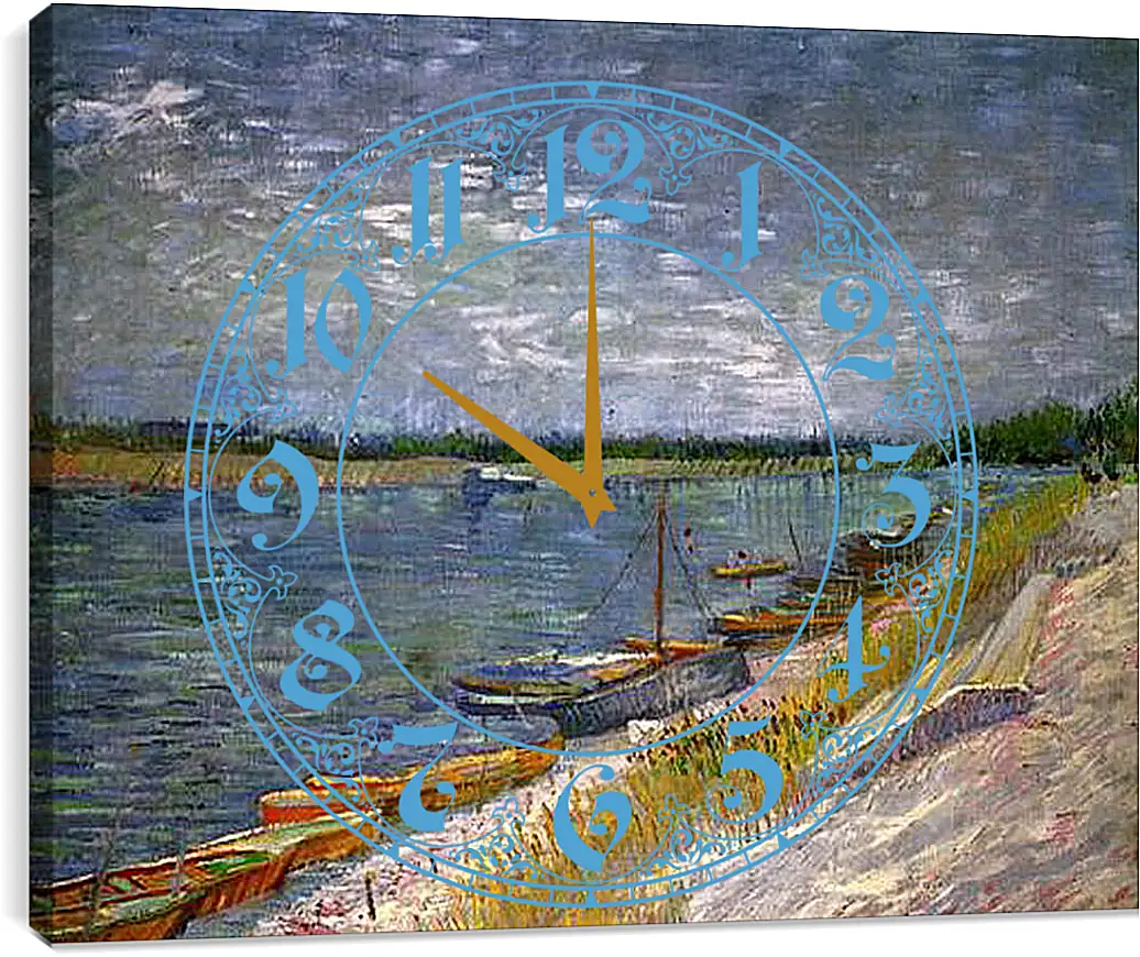 Часы картина - View of a River with Rowing Boats. Винсент Ван Гог