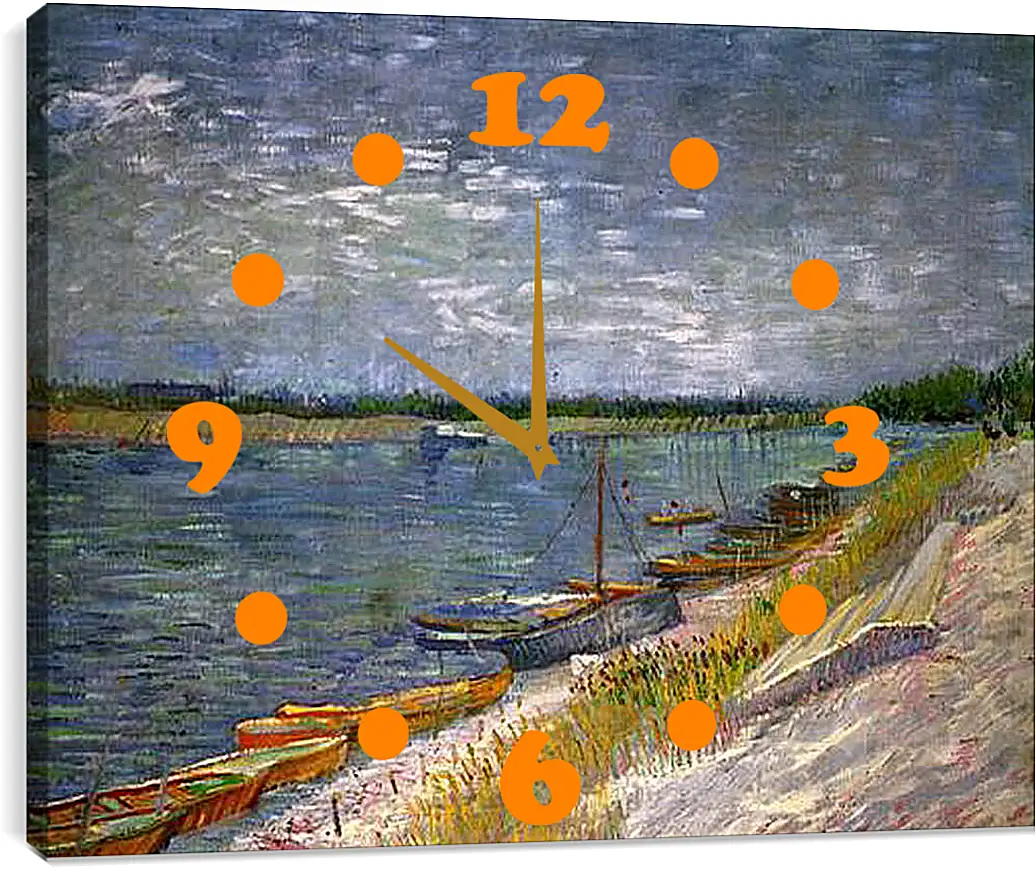 Часы картина - View of a River with Rowing Boats. Винсент Ван Гог