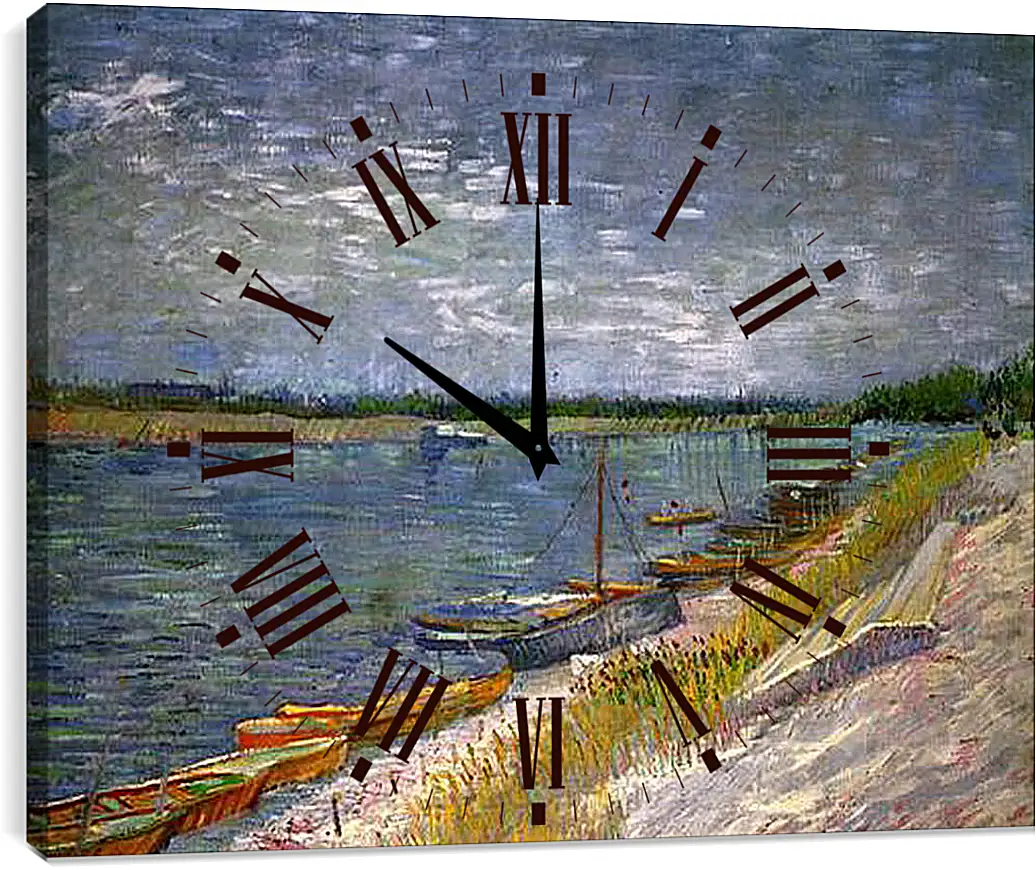 Часы картина - View of a River with Rowing Boats. Винсент Ван Гог